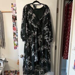 Lane Bryant Forest Green Dress with White Floral Pattern